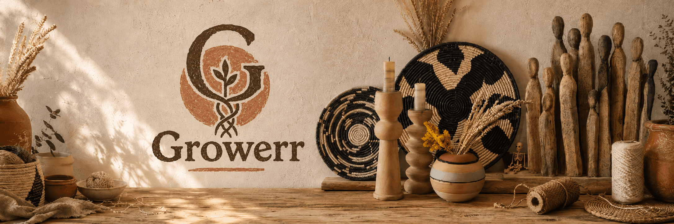 Growerr handmade home objects in warm sunlight
